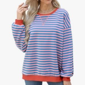 Kissfix Orange and Blue Oversized Striped Sweatshirt Size Medium